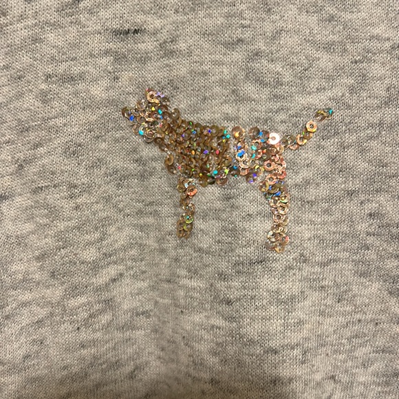 Victoria's Secret PINK Sequin Bling Hoodie Gray SMALL Gold Black Tiger Stripes - Picture 4 of 5